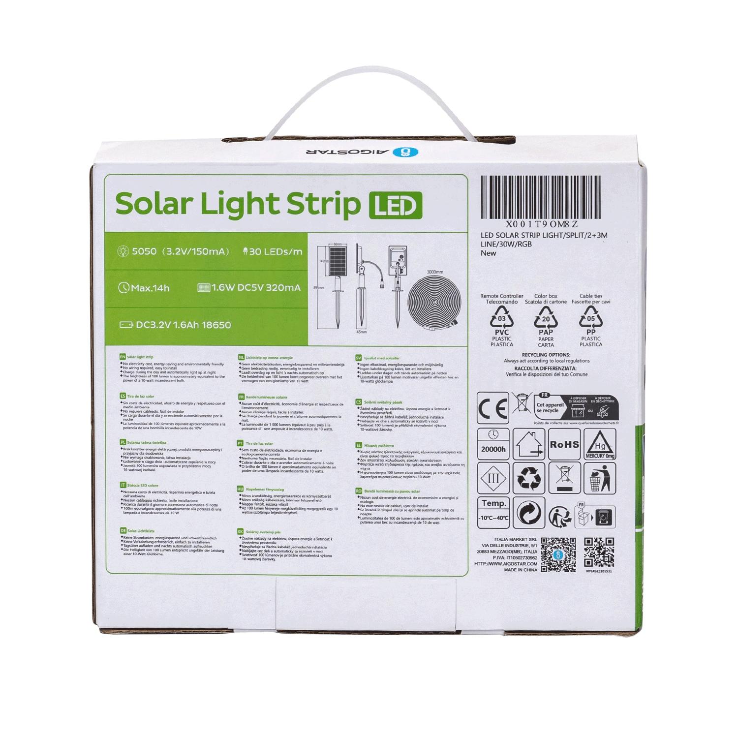 LED SOLAR STRIP LIGHT/SPLIT/2+3M LINE/30W/RGB