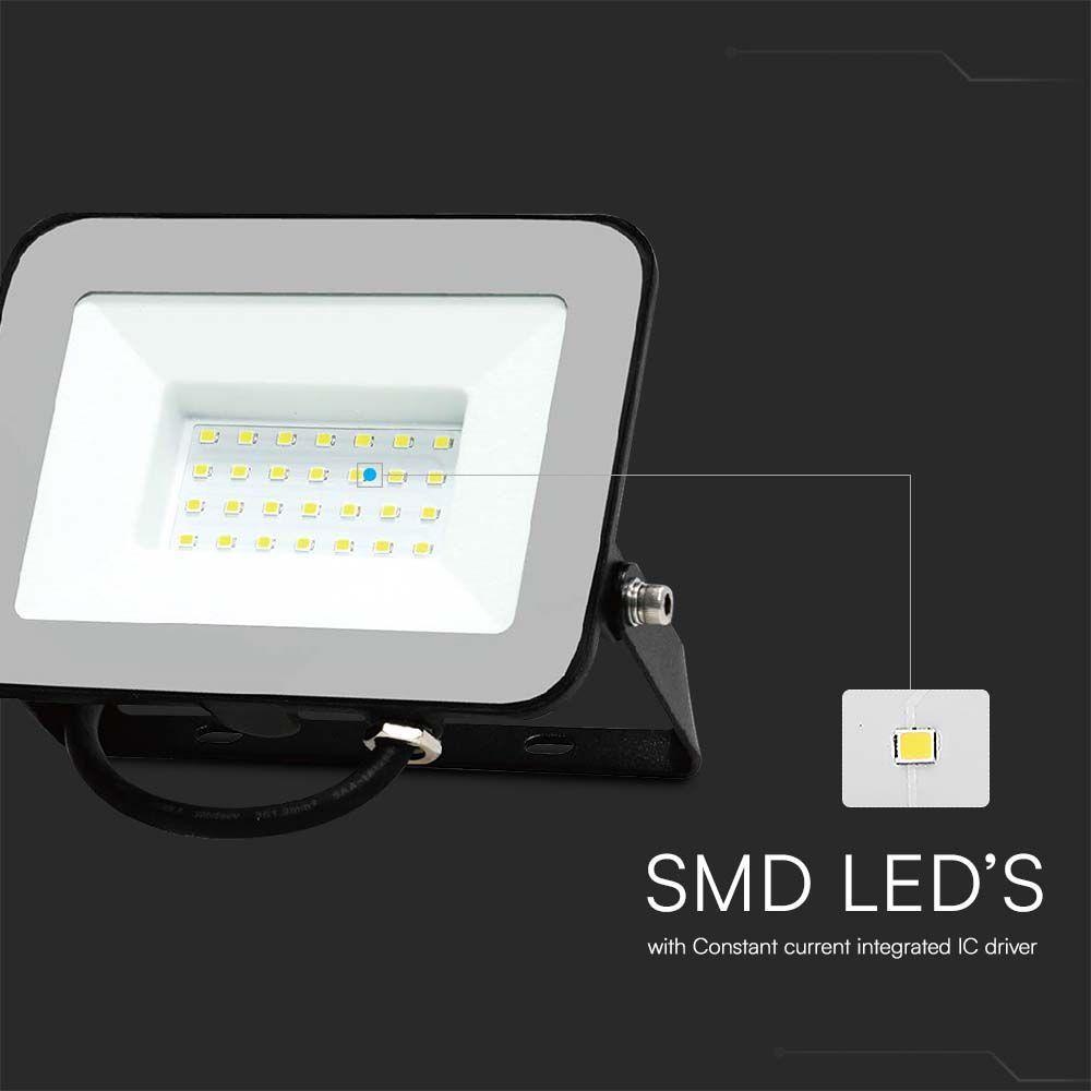 VT-44030-1 30W SMD FLOODLIGHT SAMSUNG CHIP & CABLE 1M 4000K BLACK BODY GREY GLASS