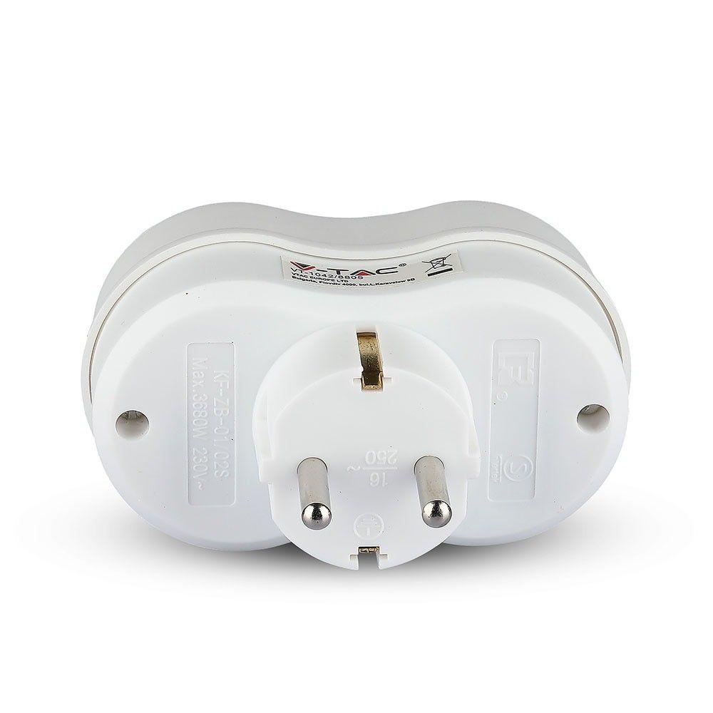 VT-1042 2 OUTLET ADAPTER 16A WITH EARTHING CONTACT 16A-WHITE