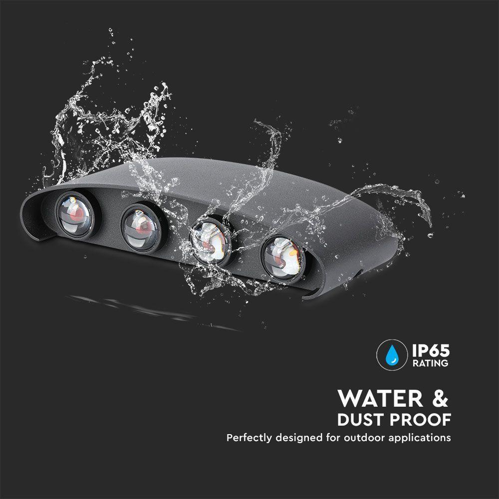 8W Lampa ścienna LED, Barwa:4000K, IP54, Obudowa: Czarna, VTAC, SKU 218620