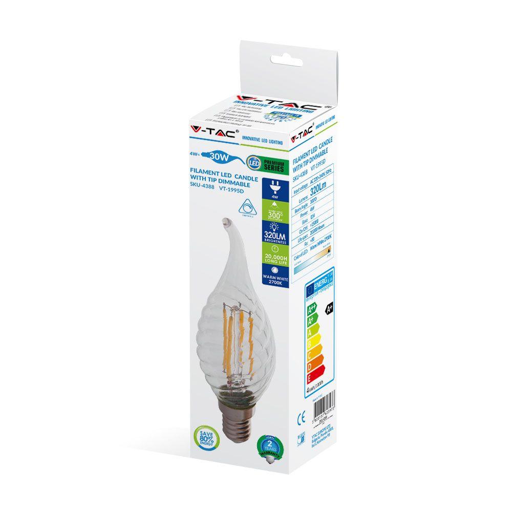 VT-1995D 4W FLAME CANDLE FLAME FILAMENT BULB WITH TWIST 2700K E14 DIMMABLE