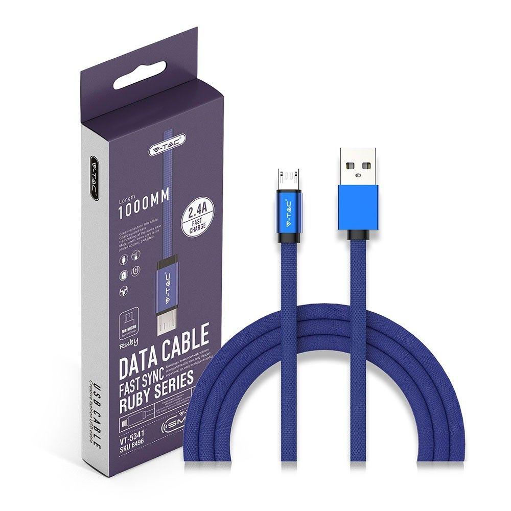 VT-5341 1M MICRO USB BRAIDED CABLE WITH COTTON FABRIC-BLUE(RUBY SERIES)