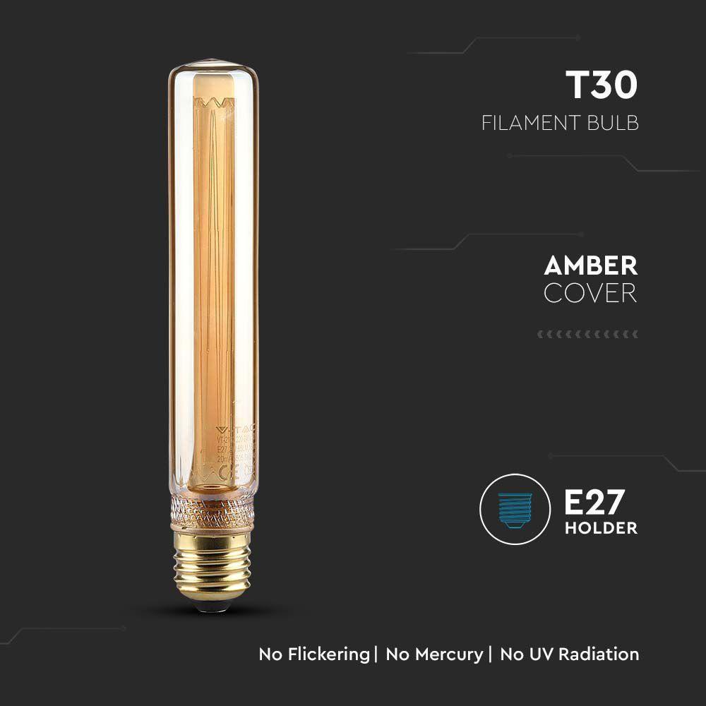 VT-2162 2W T30 LED ART FILAMENT BULB AMBER GLASS 1800K E27