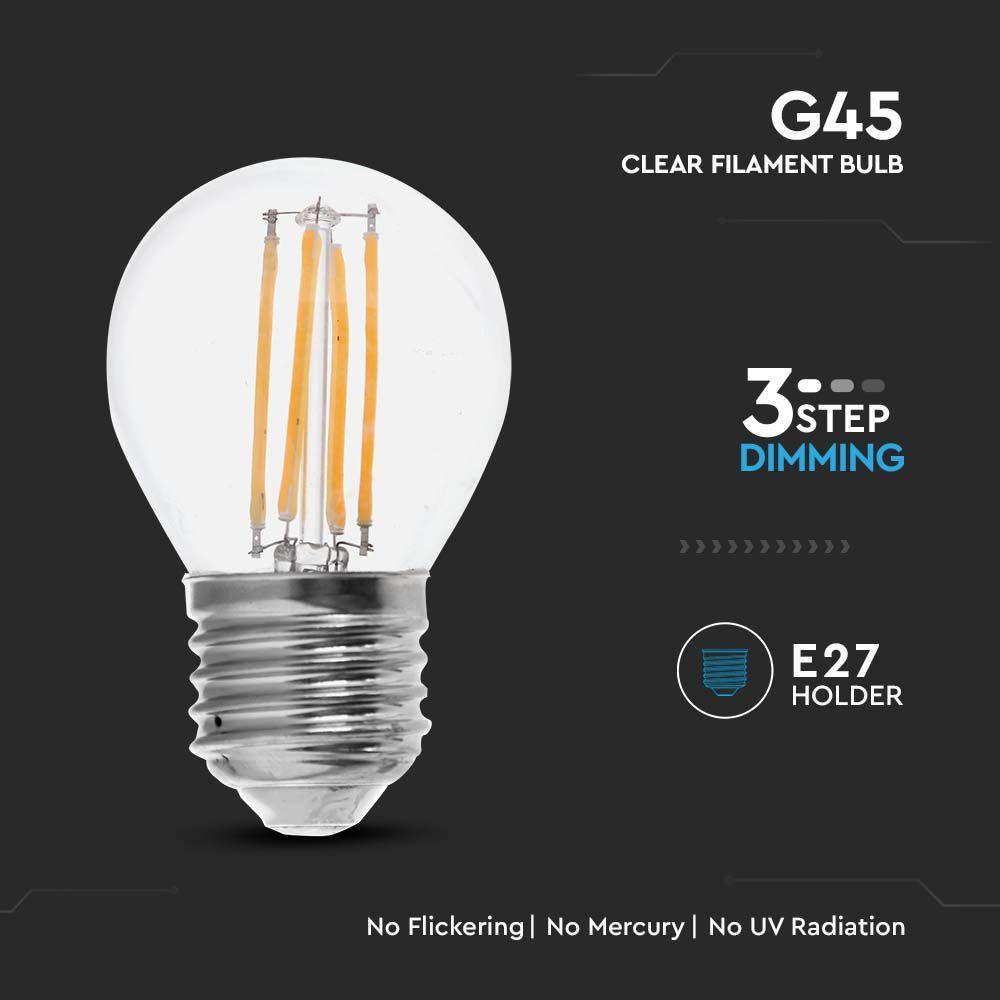 4W G45 Żarówka LED Filament, Barwa:3000K, Ściemniana - 3 stopnie, Trzonek:E27, VTAC, SKU 6847