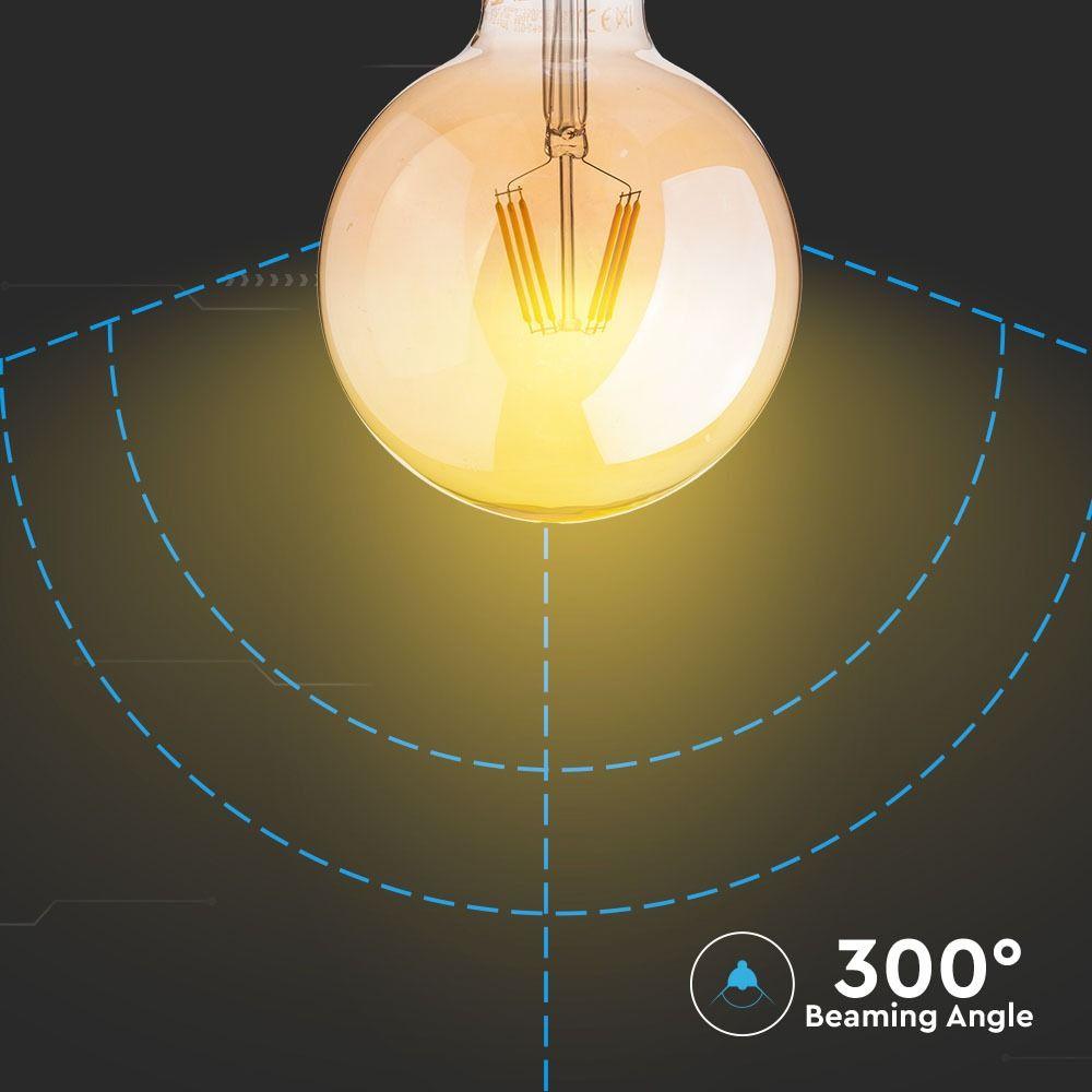 4W LED G125 Żarówka LED Filament, Klosz: Bursztynowy, Barwa:2200K, Trzonek:E27, VTAC, SKU 4473