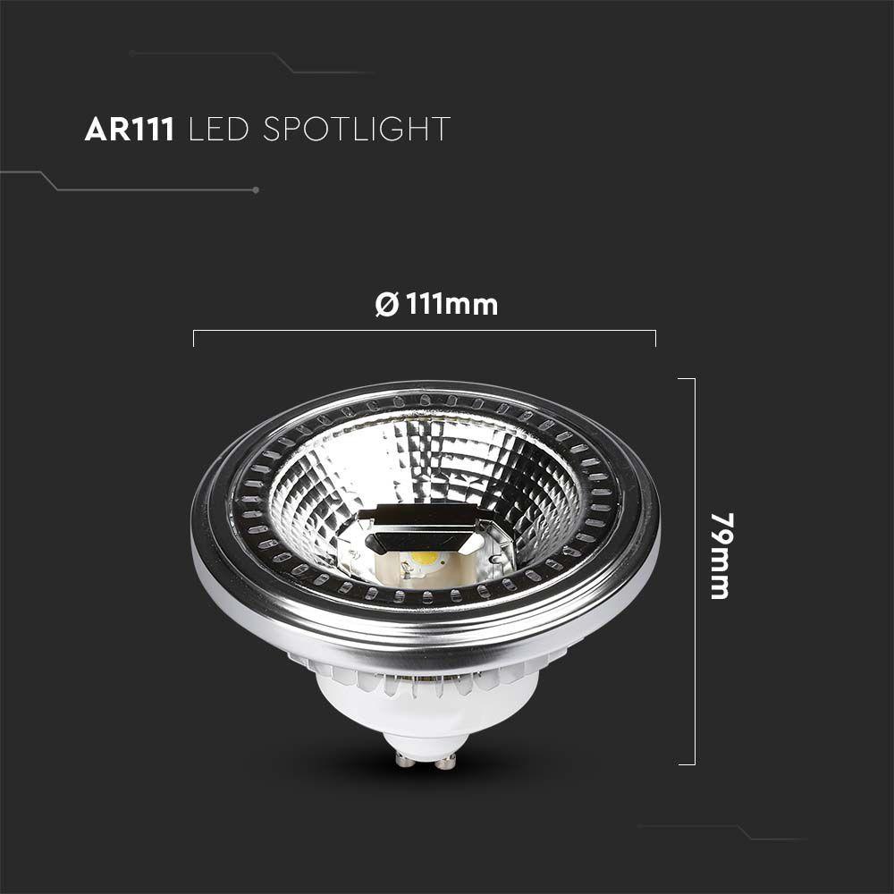 12W AR111 LED SPOTLIGHT, Barwa:4000K, Trzonek:GU10, Ściemniana, VTAC, SKU 217235