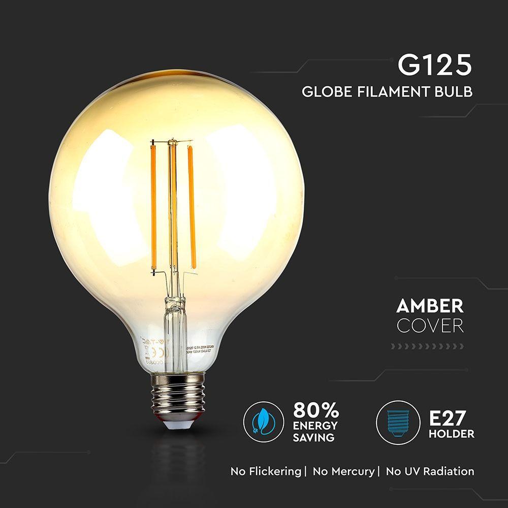 VT-2153 12.5W G125 LED FILAMENT BULB-AMBER GLASS 2200K E27