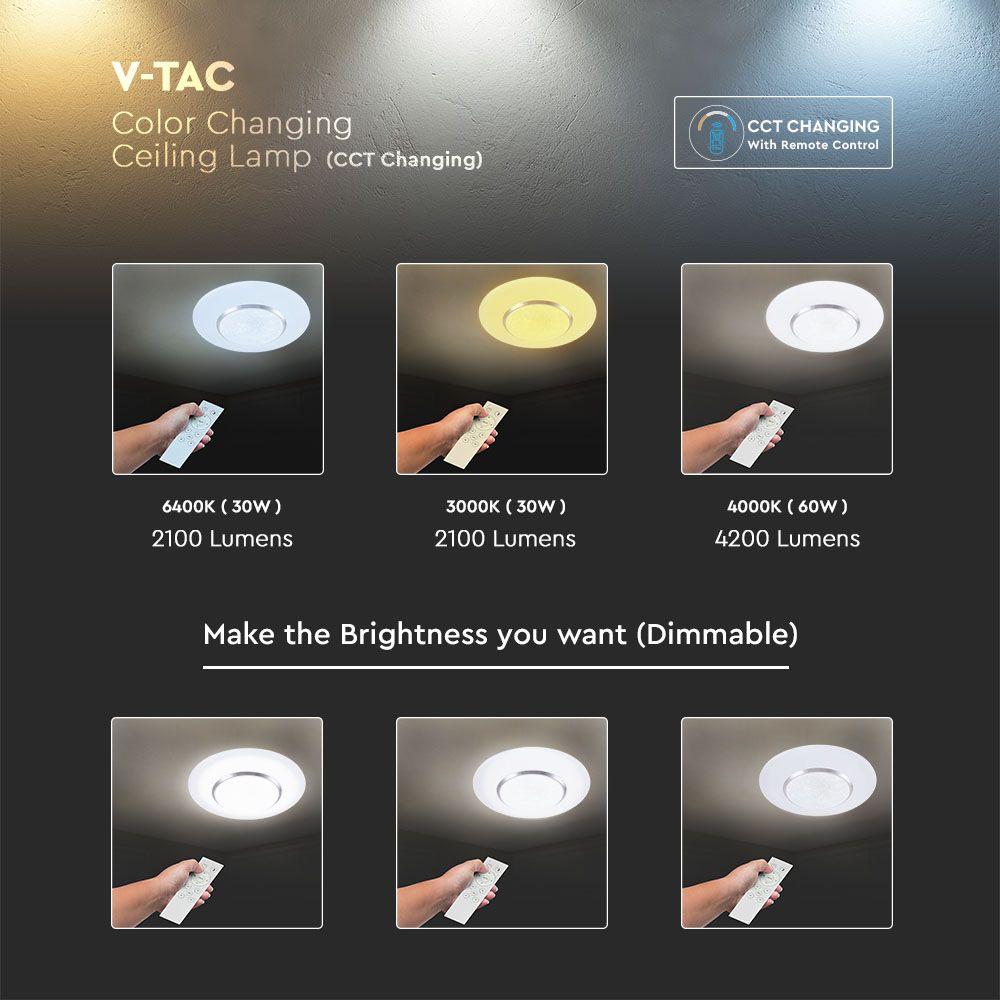 VT-8504 LED 30W/60W/30W DESIGNER DOMELIGHT WITH REMOTE-CCT CHANGING -DIMMABLE