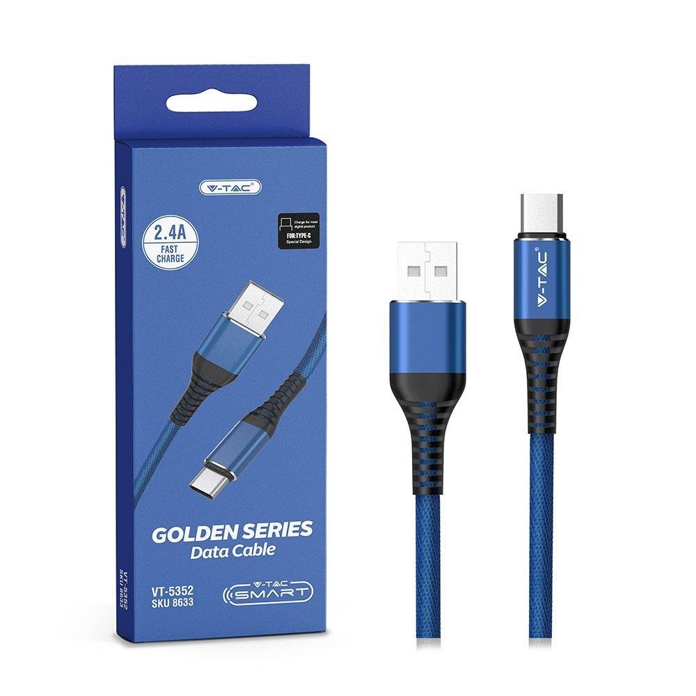 VT-5352 1M TYPE-C USB BRAIDED CABLE-BLUE(GOLD SERIES)