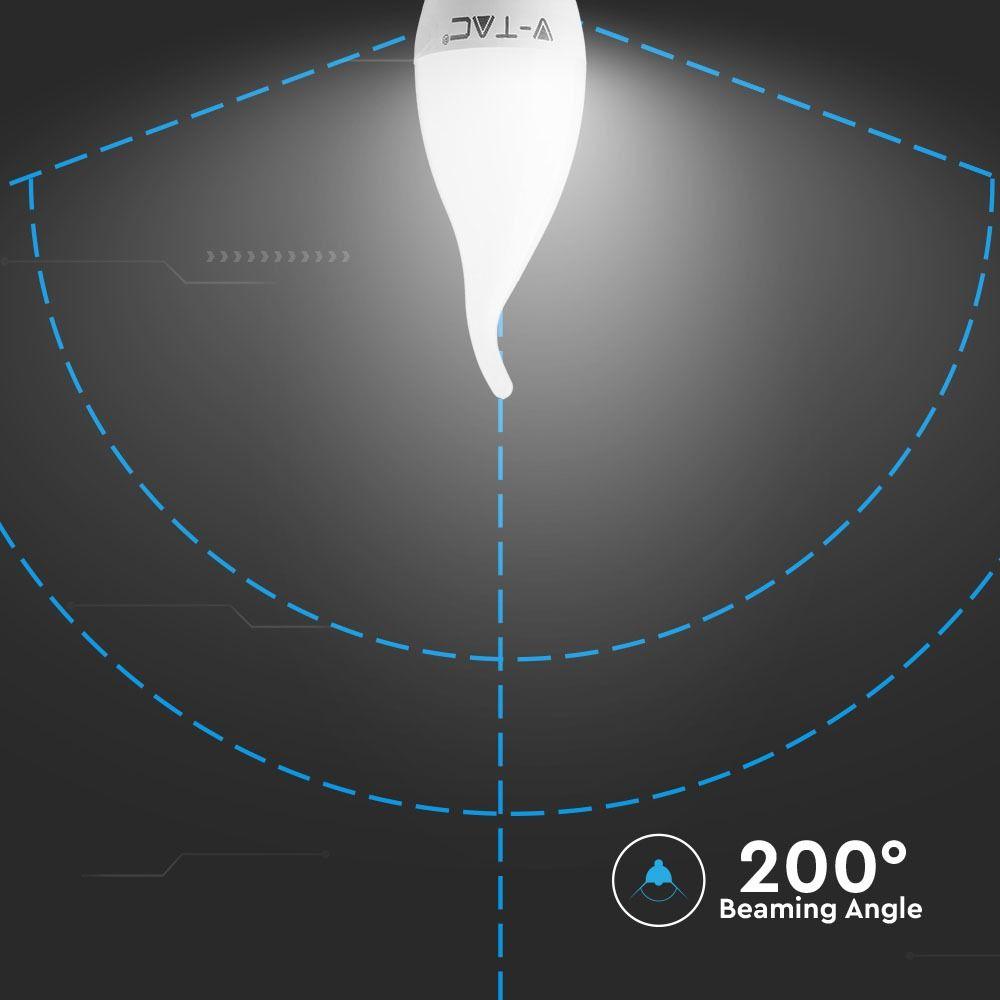 4W F37 Żarówka LED, Barwa:6400K, Trzonek:E14, Klosz Mleczny płomyk, VTAC, SKU 4354