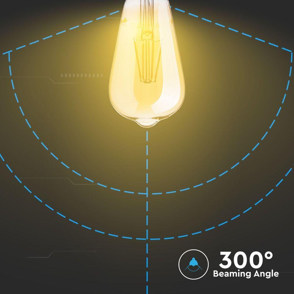 6W LED ST64 Żarówka LED Filament, Klosz: Bursztynowy, Barwa:2200K, Trzonek:E27, VTAC, SKU 4362