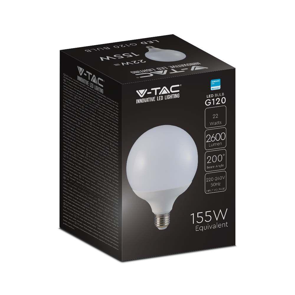 22W Żarówka LED G120, Chip SAMSUNG, Barwa:4000K, Skuteczność: 120lm/W, Trzonek:E27 , VTAC, SKU 2120022