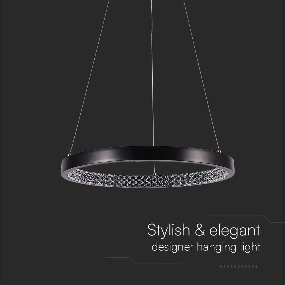 VT-7823 19W LED HANGING LAMP (40CM) 4000K CRYSTAL ACRYLIC INSIDE, BLACK BODY