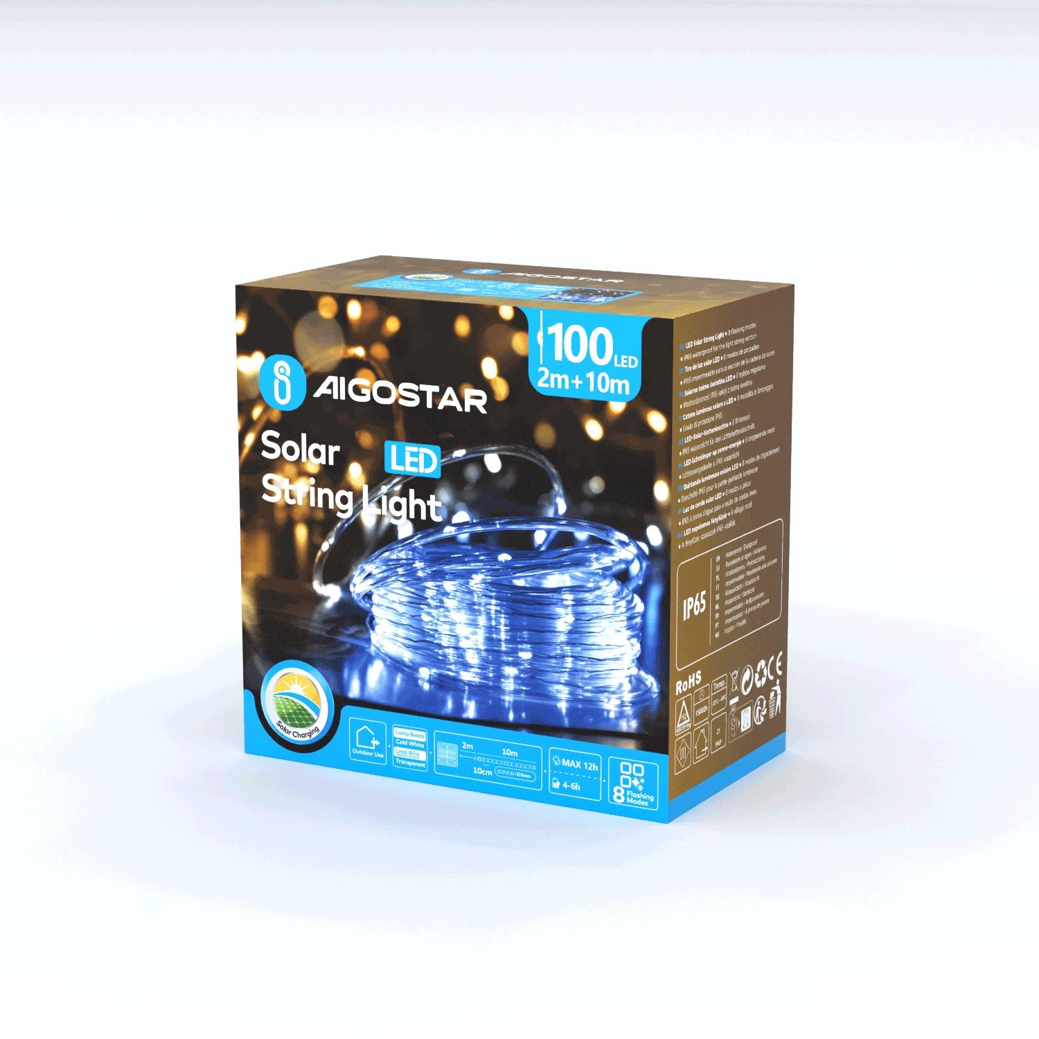 Solar -Φ5mm tube string lights, cold white, 2m+10m