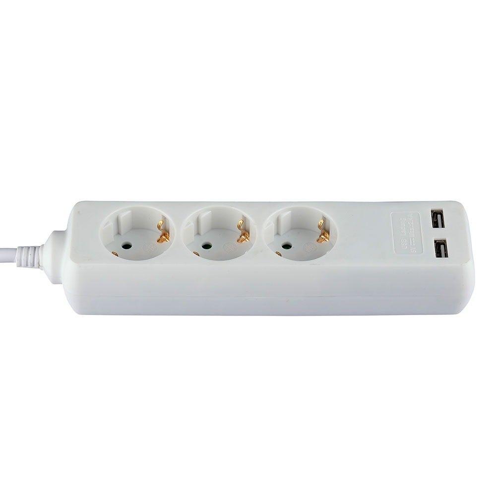 VT-1124-2 3WAYS SOCKET WITH 2USB(3G1.5MM2 X1.5M)-WHITE