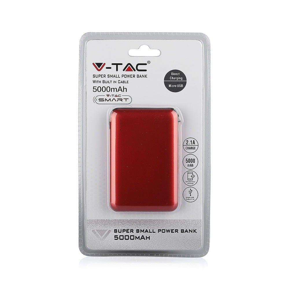 VT-3510 5000mah POWER BANK WITH LED LIGHT DISPLAY & BUILT IN CABLE(BLACK) RED