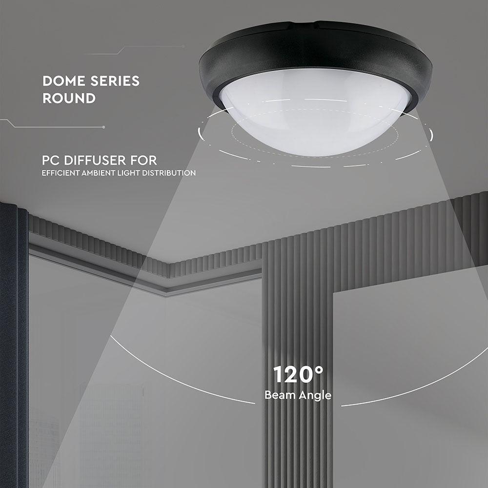 VT-8015 12W FULL ROUND IP54 DOME LIGHTS 3000K BLACK BODY