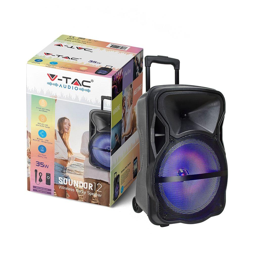 VT-6312 35W RECHARGEABLE TROLLEY SPEAKER WITH WIRED MICROPHONE-RF-RGB (12inch)