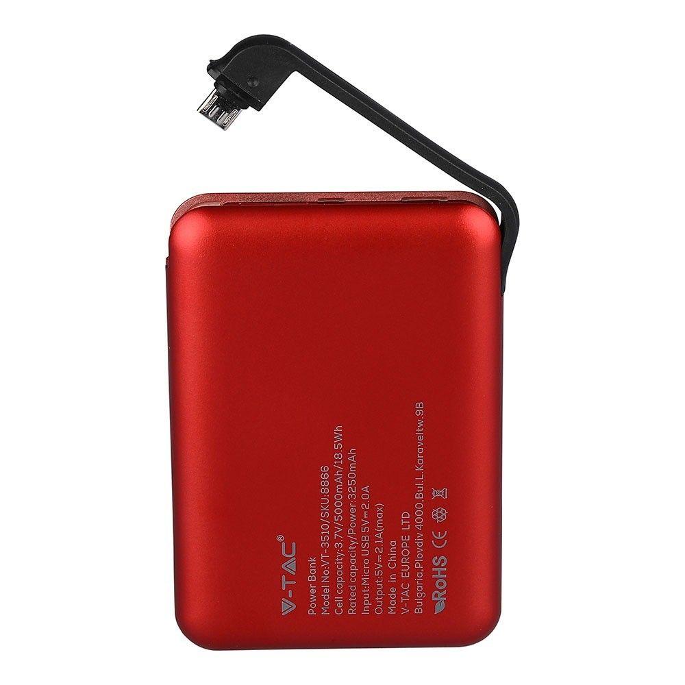 VT-3510 5000mah POWER BANK WITH LED LIGHT DISPLAY & BUILT IN CABLE(BLACK) RED