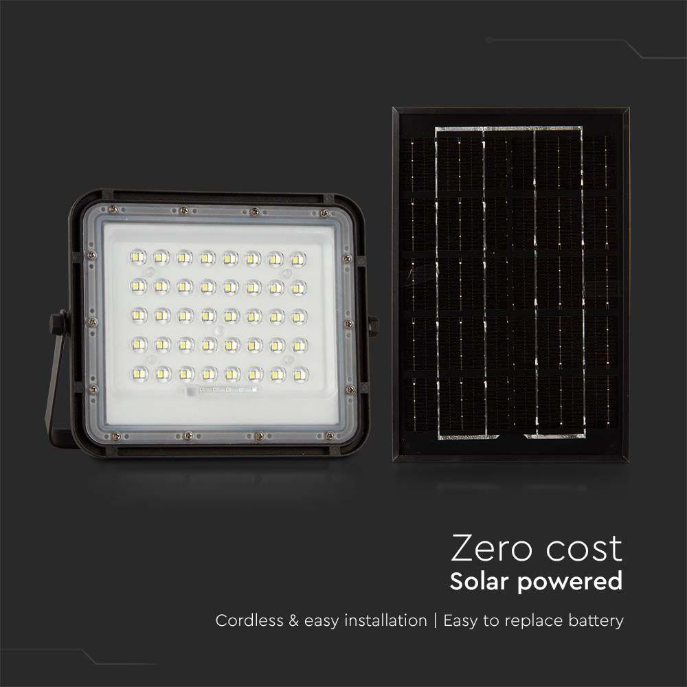 6W Solarny naświetlacz LED z czujnikiem zmierzchu, Panel z przewodem: 3m, Pilot, Bateria 5000mAh/ Barwa:4000K, Obudowa: Czarna, VTAC, SKU 7822