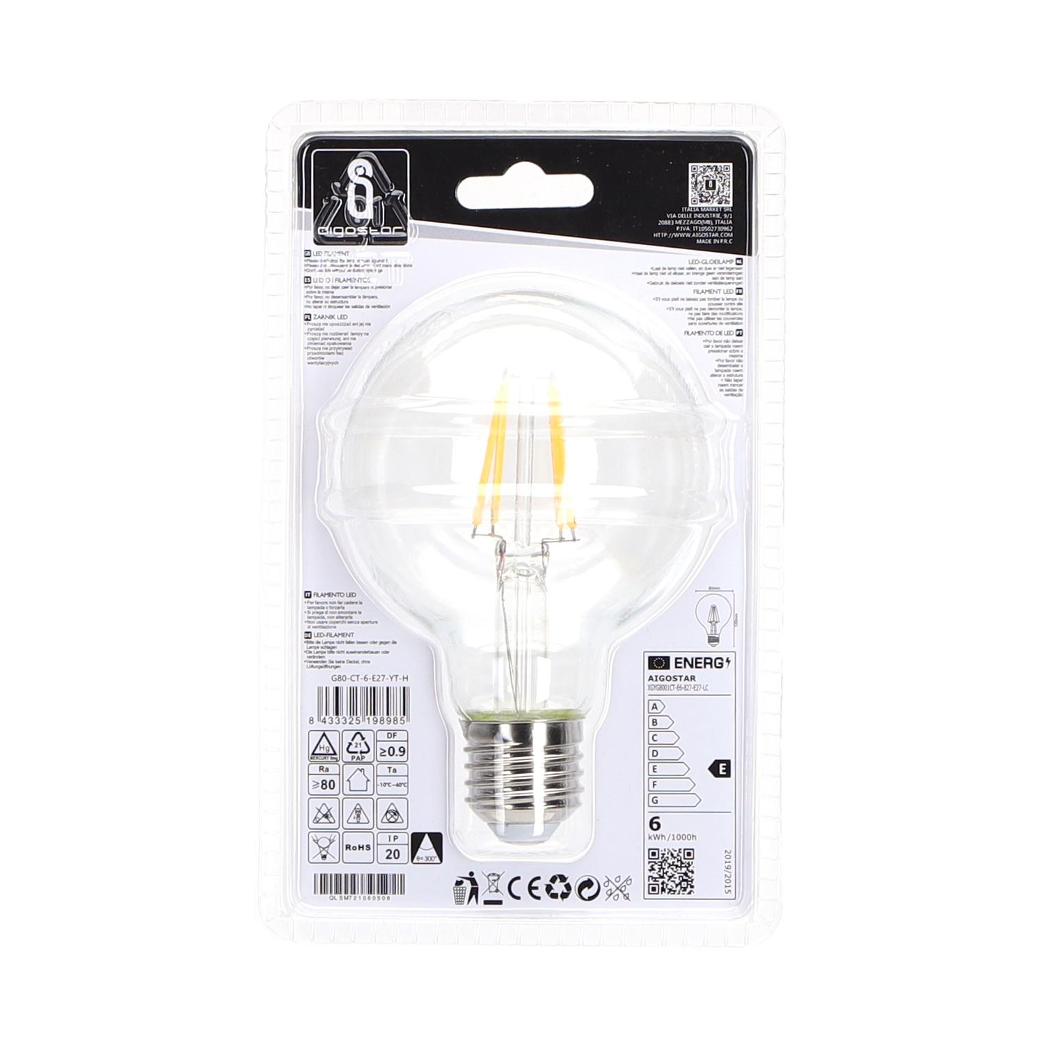 LED Filament Bulb (Clear) G80 E27 6W