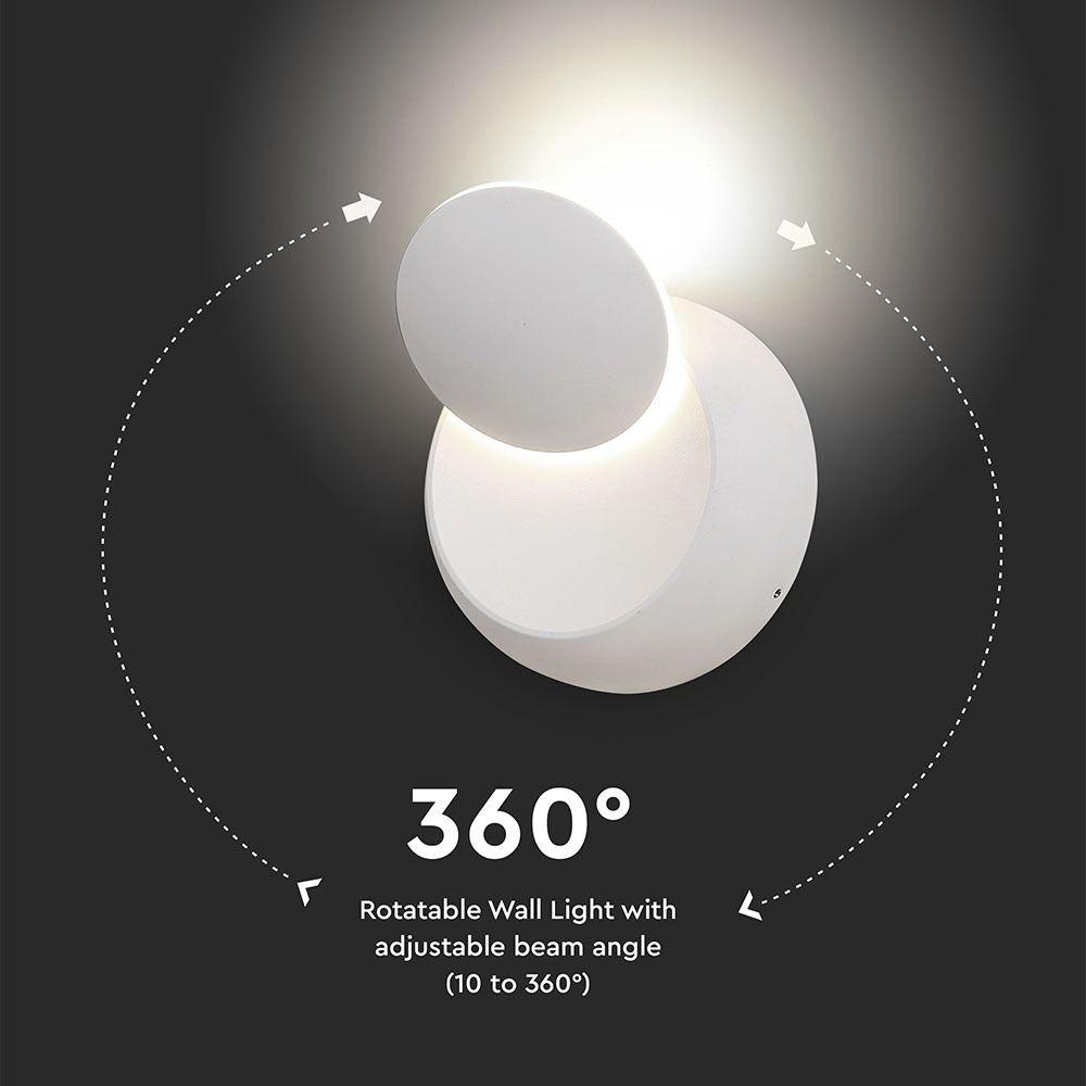 5W Kinkiet okrągły LED, CHIP BRIDGELUX, Barwa:3000K, Biały, VTAC, SKU 7086