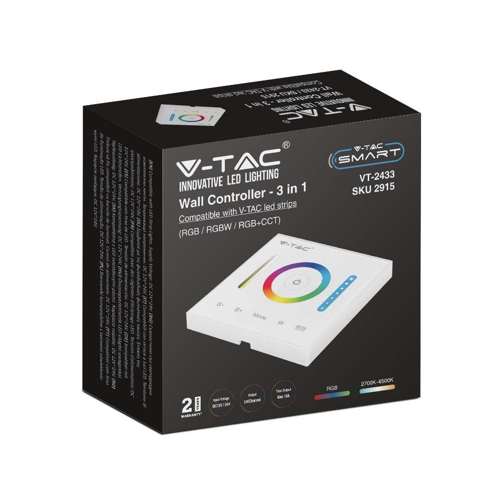 Naścienny sterownik WiFi do paska LED CCT, RGB, RGB+W, Obudowa: Biała, VTAC, SKU 2915