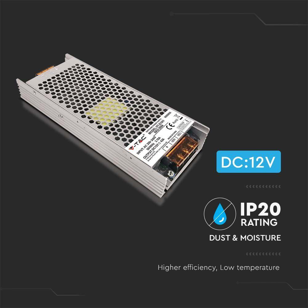 500W Zasilacz LED, Zasilanie:12V 42A, IP20, VTAC, SKU 2694