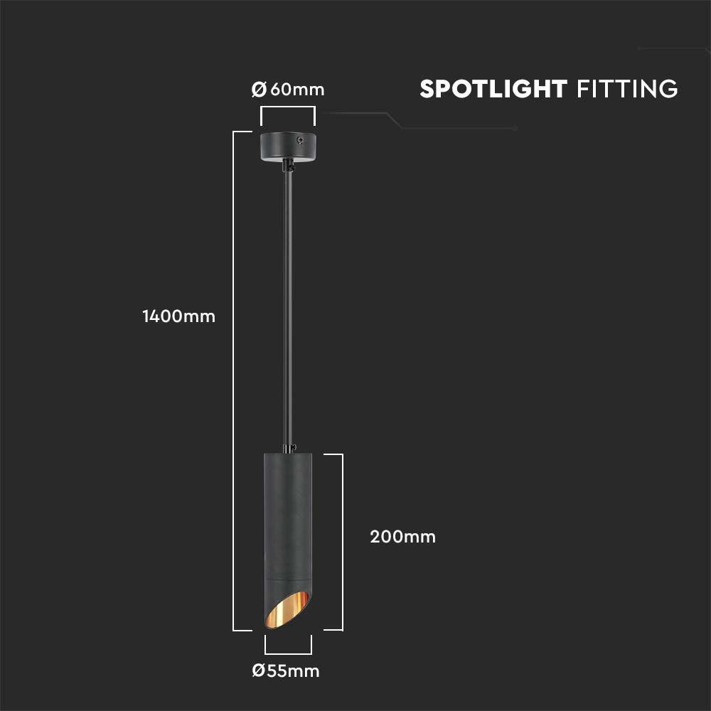 Lampa wisząca, Trzonek:GU10 , Okrągła, Czarna, VTAC, SKU 6684