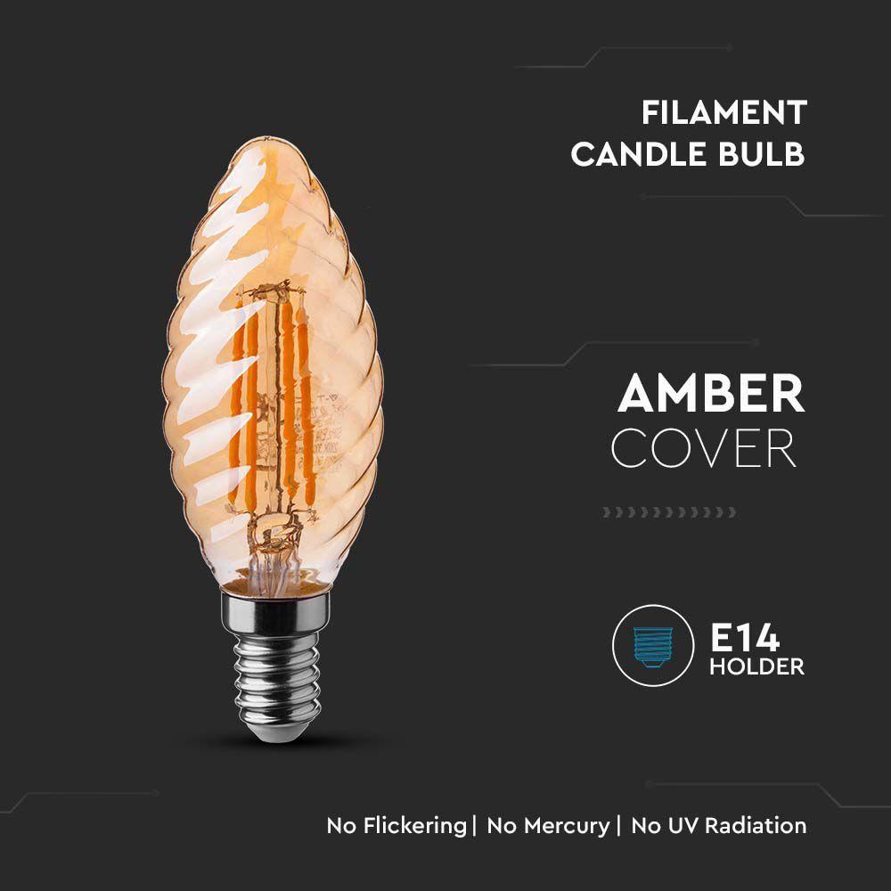 VT-1948 4W CANDLE FILAMENT BULB AMBER COVER TWIST 2200K E14