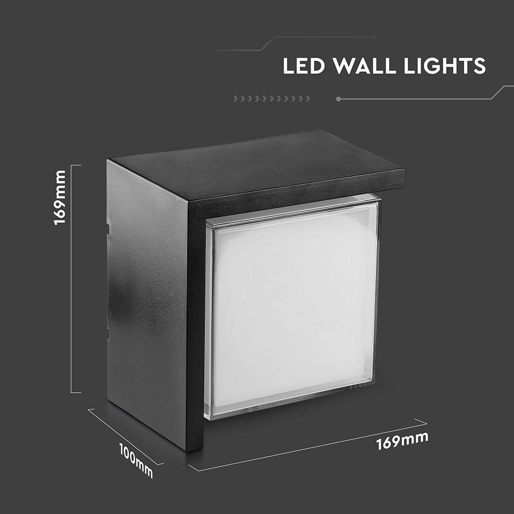 12W Lampa ścienna LED, Barwa:4000K/ Czarny, Kwadratowa, VTAC, SKU 8540