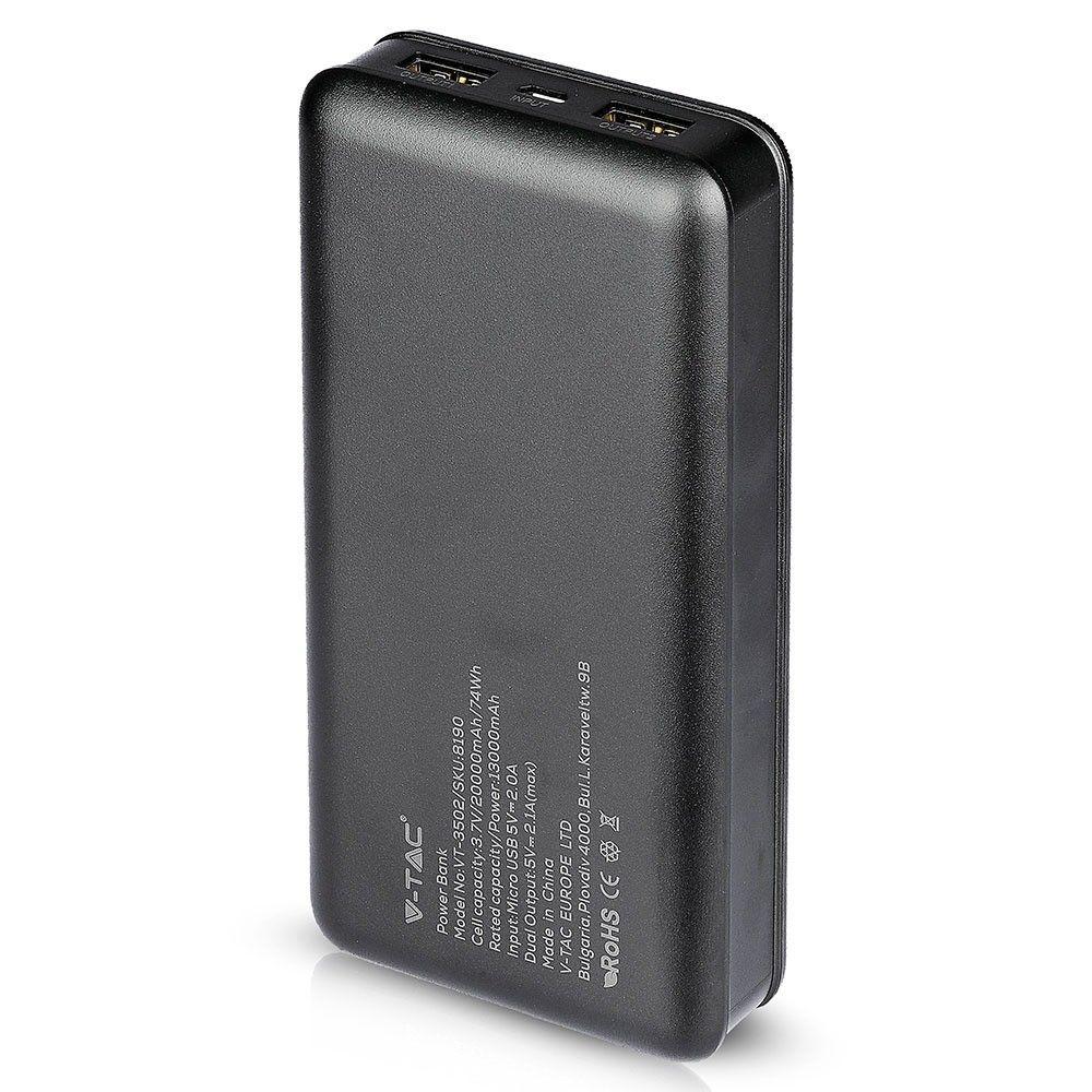 Power Bank, 20000mAh/74wh, 5V, Czarny, VTAC, SKU 8190