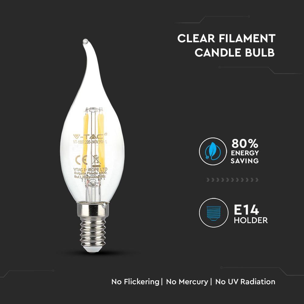 4W LED CF37 Żarówka LED Filament, Barwa:2700K, Trzonek:E14, VTAC, SKU 4302