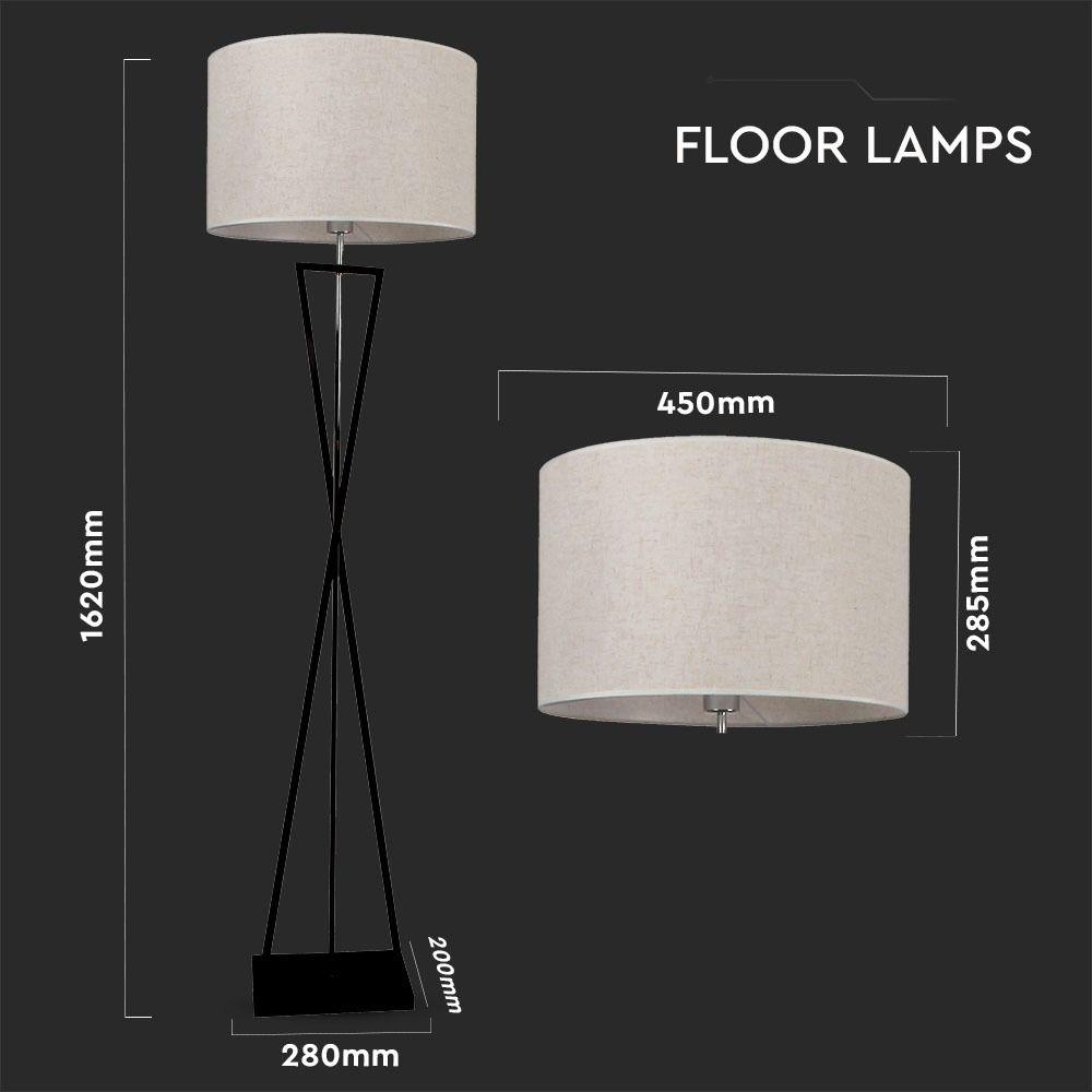 VT-7913 DESIGNER FLOORLAMP - ROUND IVORY LAMPSHADE, BLACK METAL CANOPY - E27