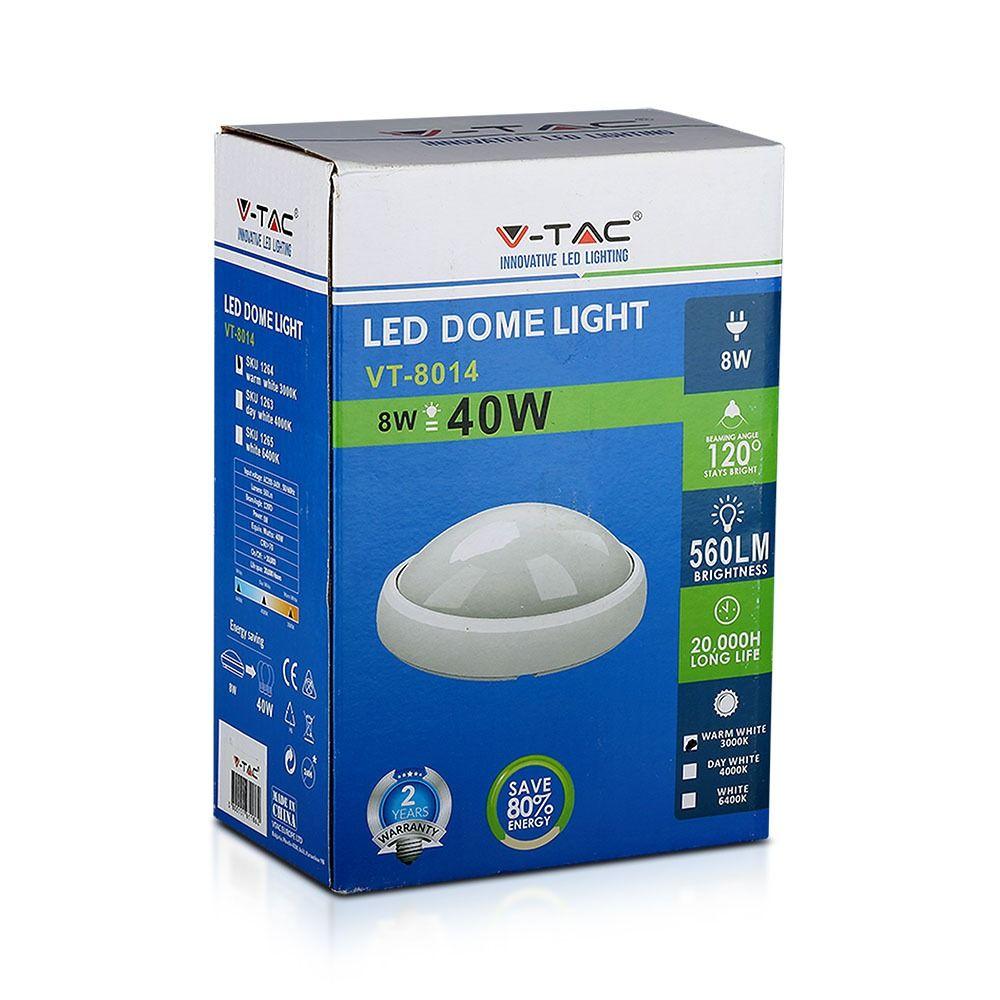 VT-8014 8W FULL OVAL IP54 DOME LIGHTS 6400K WHITE BODY