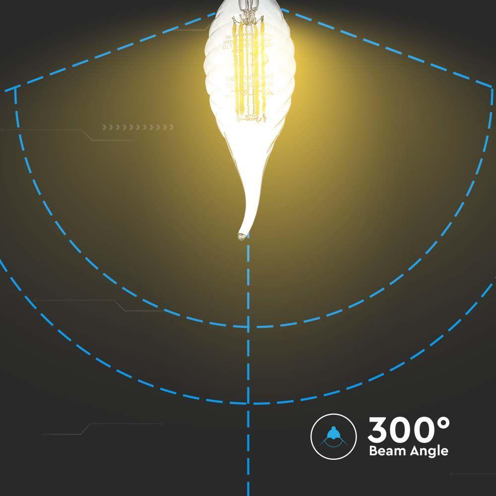 4W CF37 Żarówka LED Filament Twist, Klosz Transparentny, Barwa:3000K, Trzonek:E14, VTAC, SKU 214308