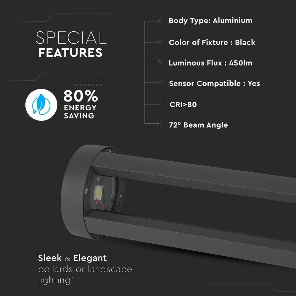 10W Słupek ogrodowy, Barwa:4000K, Obudowa: Czarna, Wysokość 80 cm, VTAC, SKU 8332
