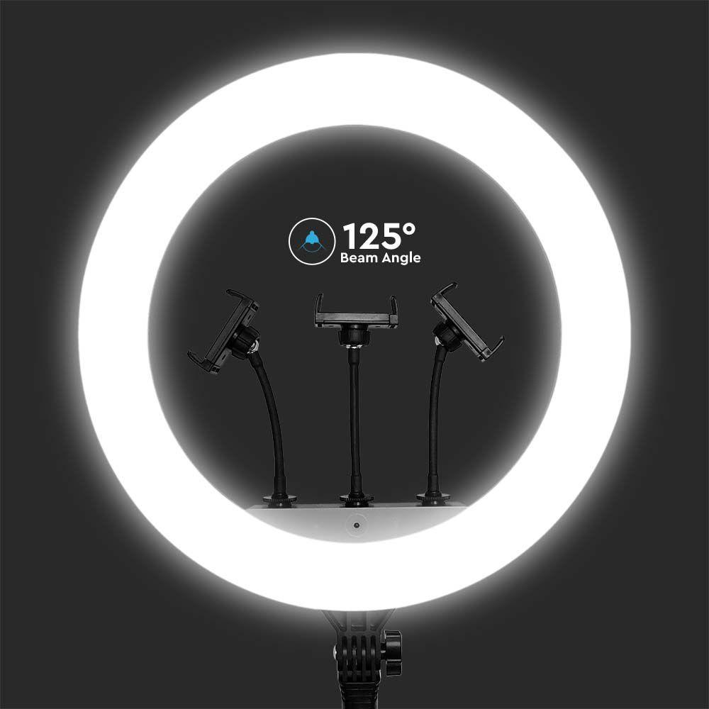 55W Lampa pierścieniowa LED z 3 uchwytami na telefony i pilotem, Barwa: 3200K-5800K    , VTAC, SKU 23047