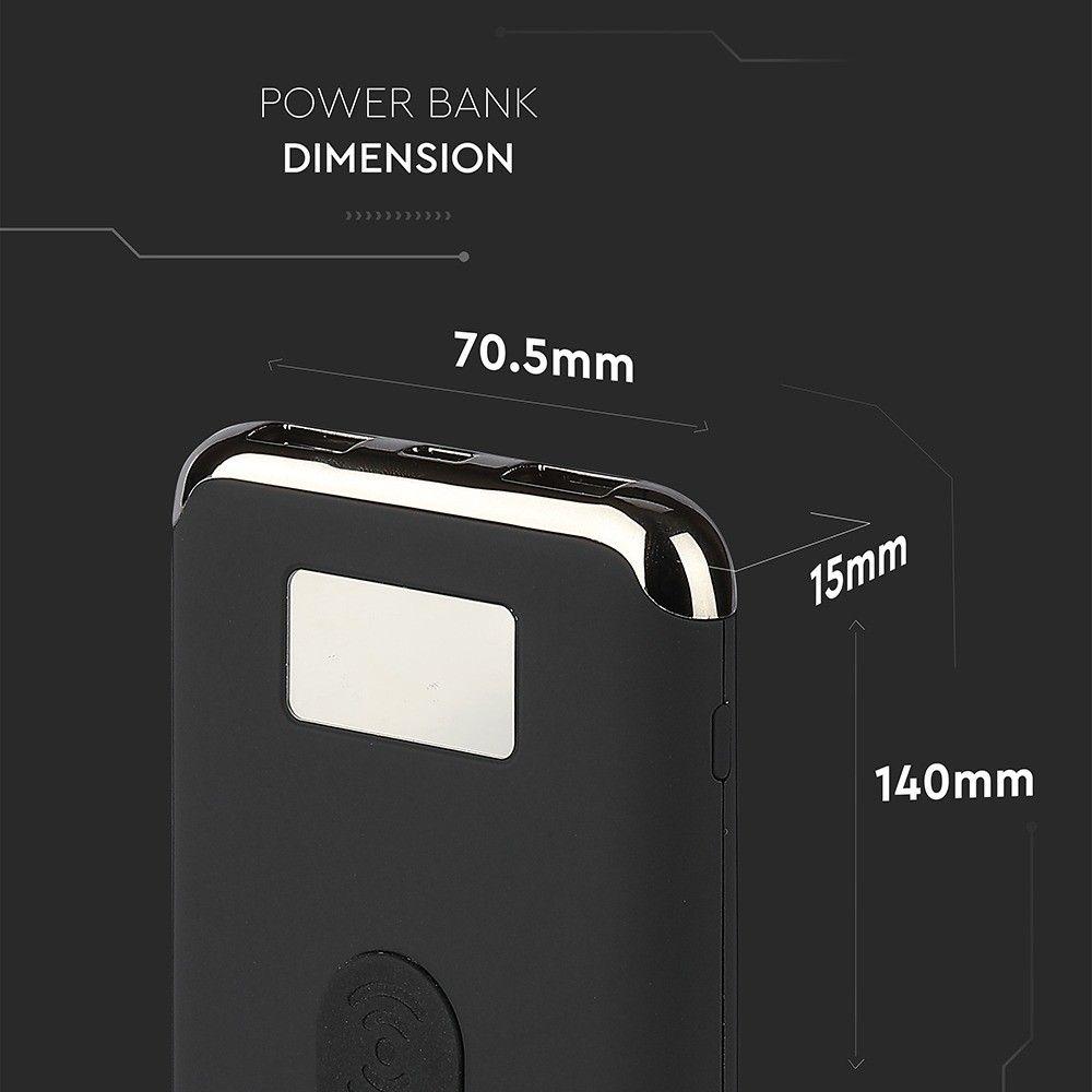 Power Bank z wyświetlaczem LED i ładowaniem indukcyjnym, 3.7V, 10000mAh/37wh, 5V, Czarny, VTAC, SKU 8855