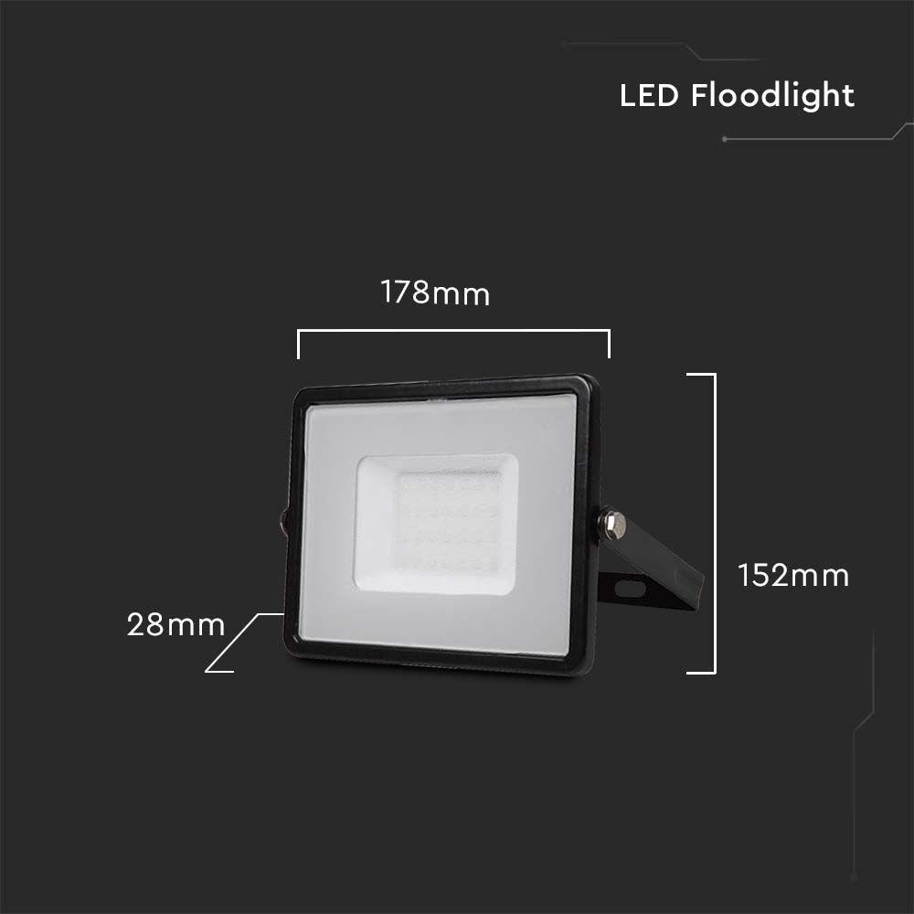 VT-30-1 30W SMD FLOODLIGHT SAMSUNG CHIP&CABLE 1M 4000K BLACK BODY GREY GLASS