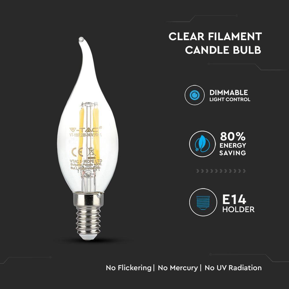 VT-1997D 4W LED CANDLE FILAMENT WITH FLAME BULB 2700K E14 DIMMABLE