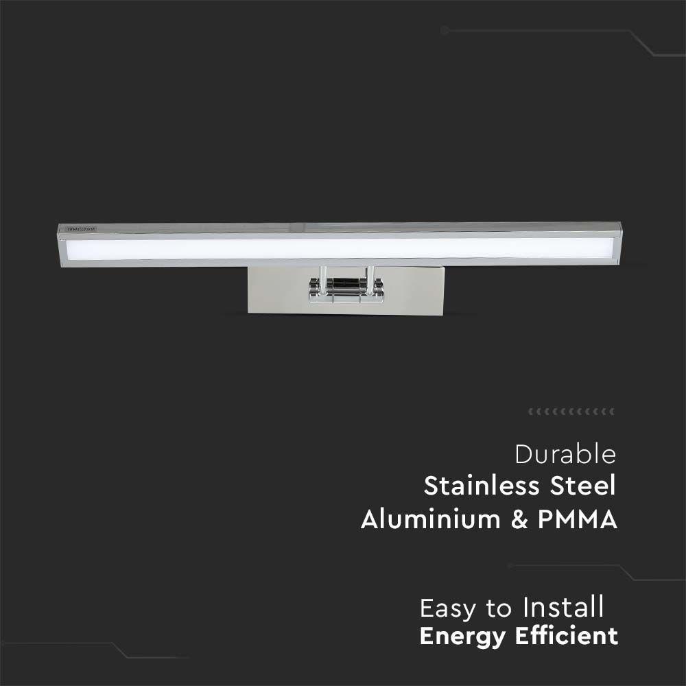 8W Kinkiet LED prostokąt, Lustra - obrazy, Chrom, Barwa: 3000K, VTAC, SKU 213984