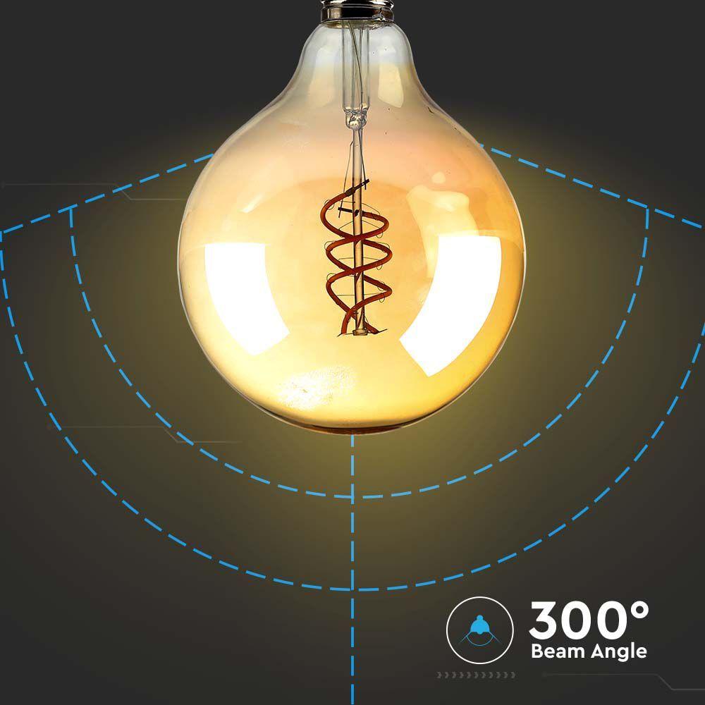 6W G125 Żarówka LED Filament 2xSpieral, Klosz Bursztynowy, Barwa:1800K, Trzonek:E27, VTAC, SKU 217328