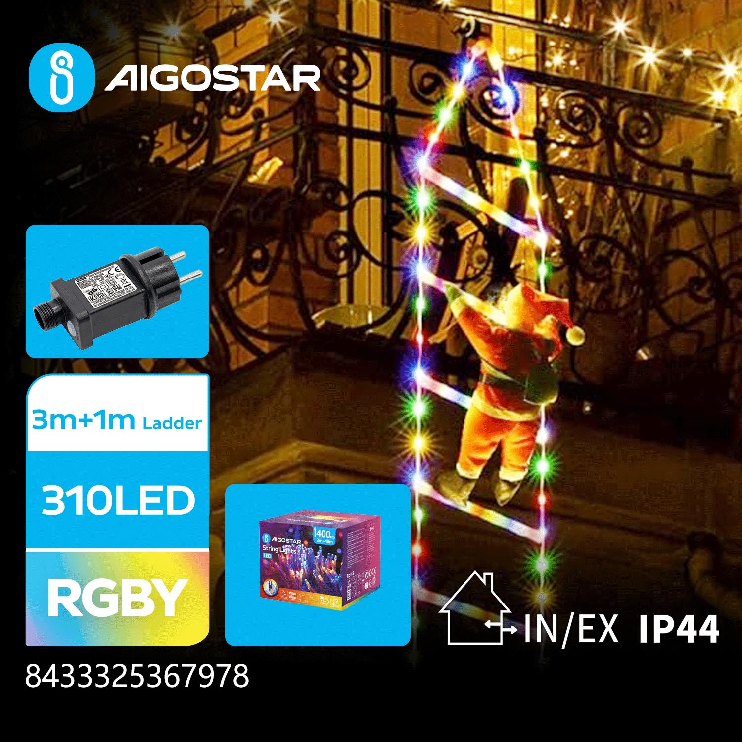 Christmas decorations-Low voltage adapter Father Christmas climbs the ladder-3M+3M Ladder with Father Christmas-RGBY-8blink+time-IP44