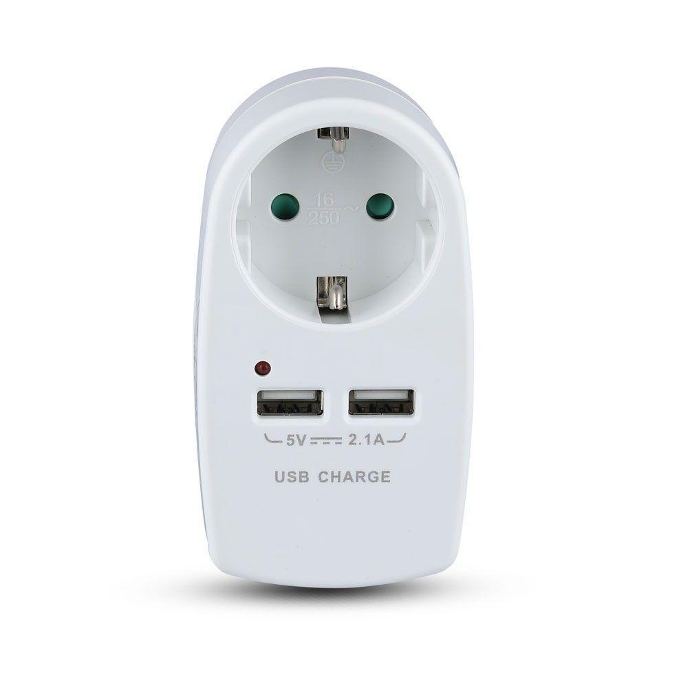 Adapter do gniazda z ładowarka USB 16A+2.1A, Biały, VTAC, SKU 8795