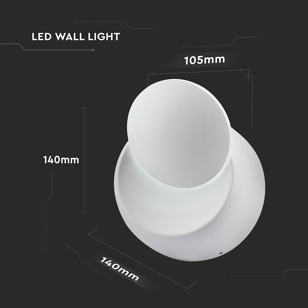 5W Kinkiet okrągły LED, CHIP BRIDGELUX, Barwa:3000K, Biały, VTAC, SKU 7086