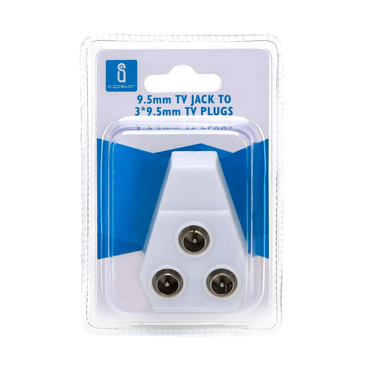 Connector 9.5mm TV JACK TO 3*9.5mm TV Plugs White