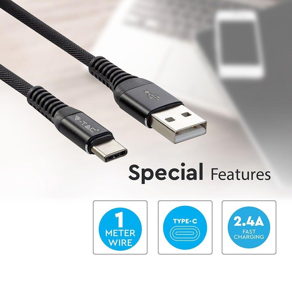 VT-5352 1M TYPE-C USB BRAIDED CABLE-BLACK(GOLD SERIES)