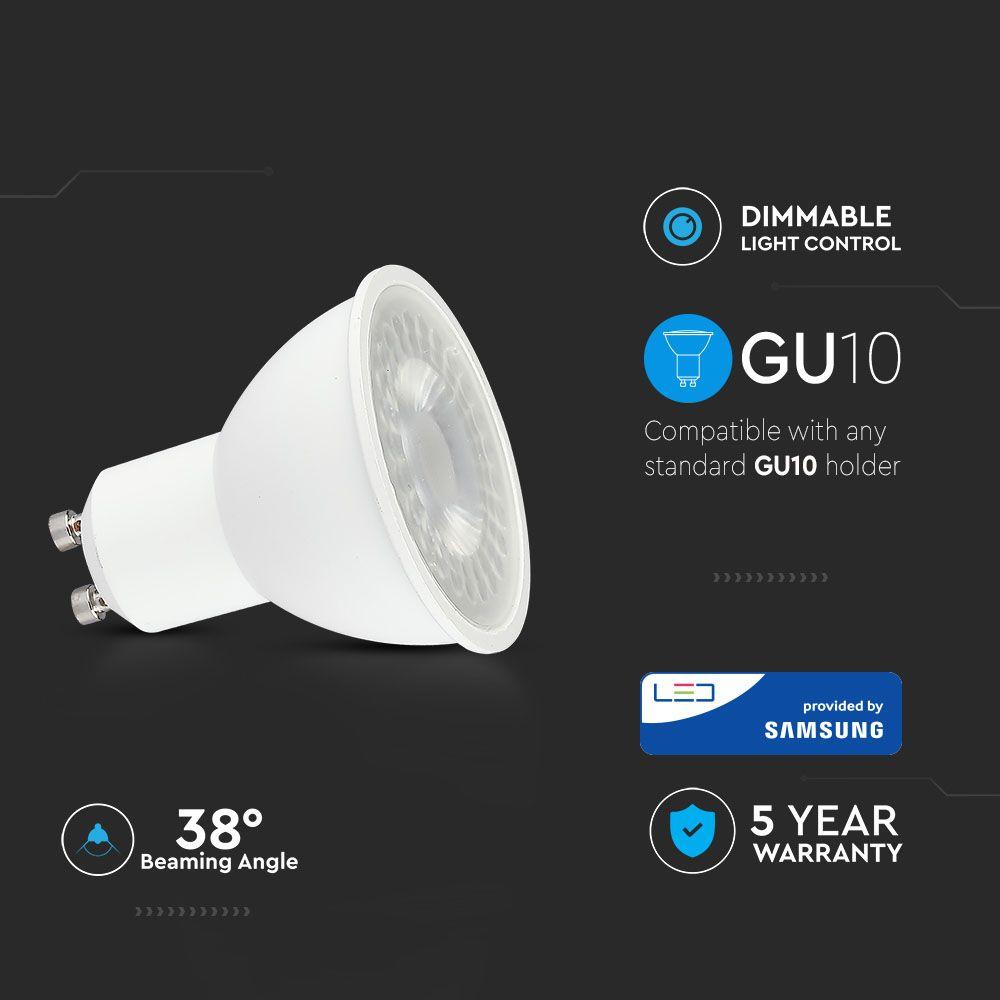 5W GU10 Żarówka LED, Chip SAMSUNG, Barwa:6400K, Trzonek:GU10, Ściemniana, VTAC, SKU 897