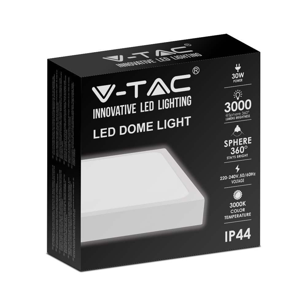 30W Plafon LED, Średnica: 420mm, Barwa:6500K, Klosz: Kwadratowy mleczny biała ramka, IP44, VTAC, SKU 7632